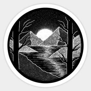 Midnight Lake - Black circle Sticker